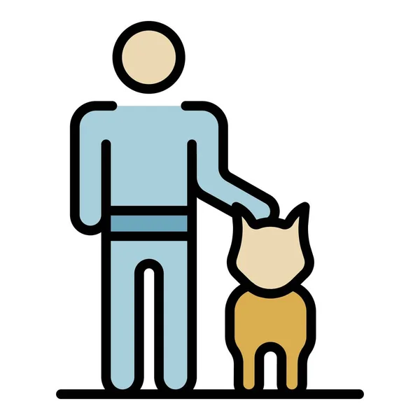 Man training hond pictogram kleur omtrek vector — Stockvector