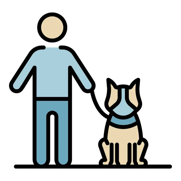 Dog stay near kid icon color outline vector — Stock Vector