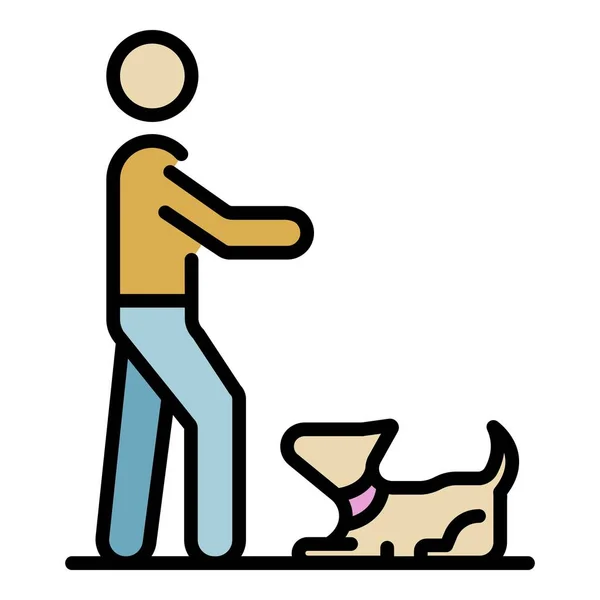 犬遊びともに男のアイコンカラーアウトラインベクトル — ストックベクタ