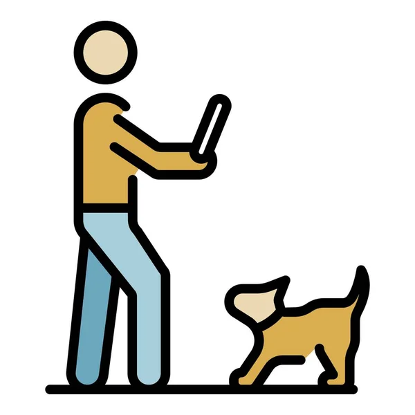 Hond wachten hout stok pictogram kleur overzicht vector — Stockvector