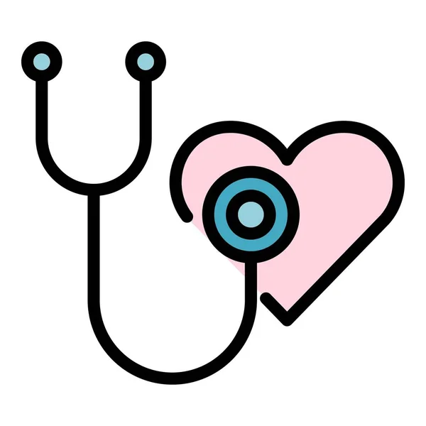 Stetoskop ve kalp ikonu renk çizgisi vektörü — Stok Vektör