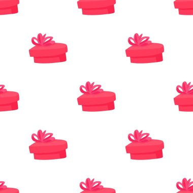 Pembe kalp şeklinde, kurdelesiz vektör desenli hediye kutusu.