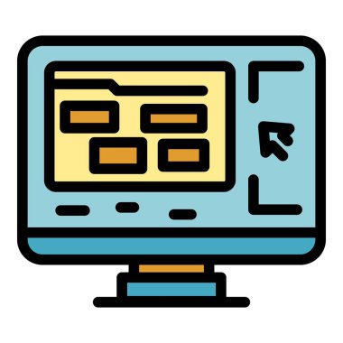 Çevrimiçi monitör etkileşim simgesi renk ana hatları vektörü