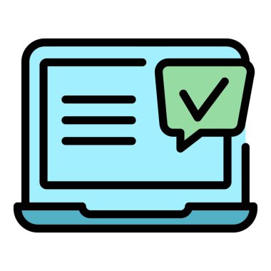 Onaylanmış dizüstü bilgisayar deneyim simgesi renk ana hatları vektörü