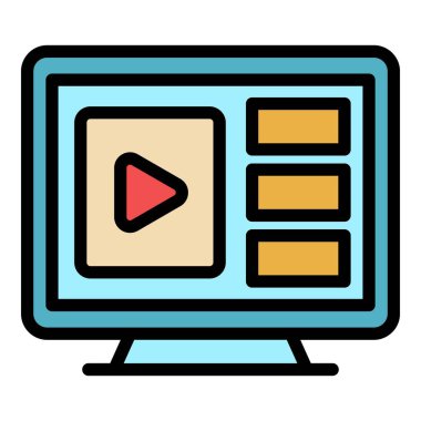 Düz etkileşimli televizyon simgesi renk ana hatları vektörü