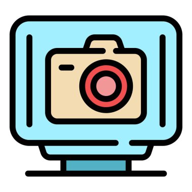 Etkileşimli TV fotoğraf simgesi renk ana hatları vektörü