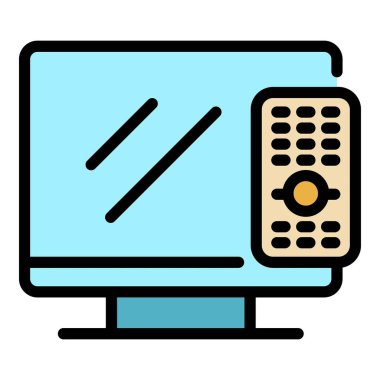 Etkileşimli TV ev simgesi renk ana hatları vektörü