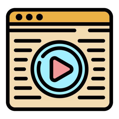 Etkileşimli TV web sitesi simgesi renk ana hatları vektörü