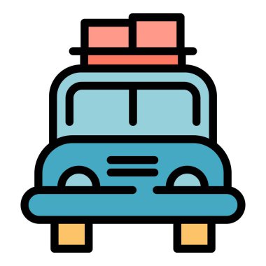 Eski araba çatı kutusu simgesi renk ana hatları vektörü