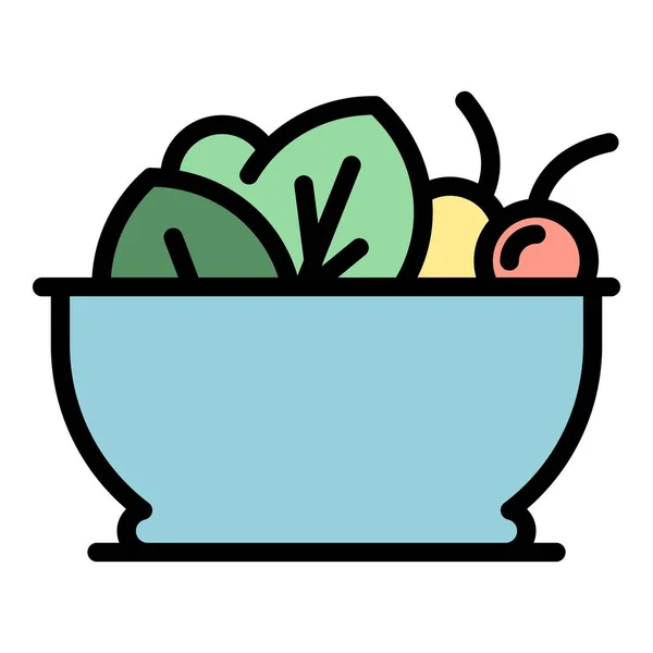 Obst Salatschüssel Symbol Farbe Umrissvektor — Stockvektor
