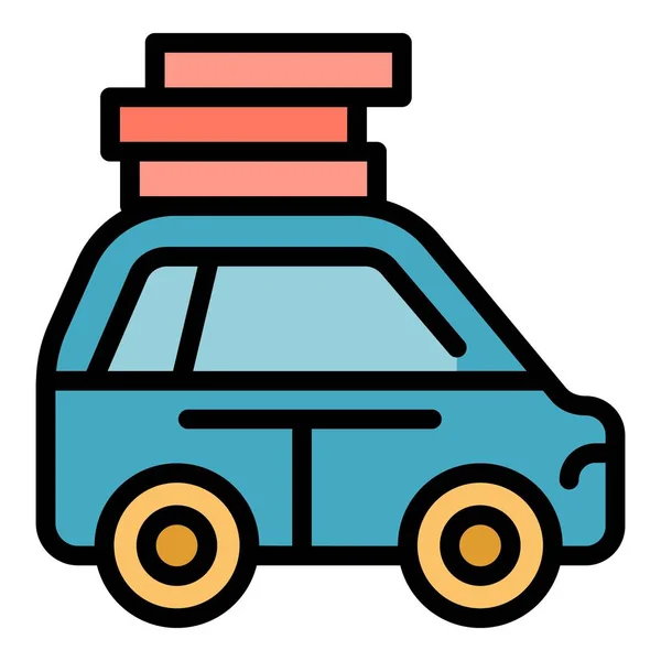 Vetor de contorno de cor de ícone de caixa de telhado de carro completo — Vetor de Stock