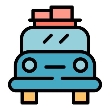 Otomobil çatı kutusu simgesi renk ana hatları vektörü