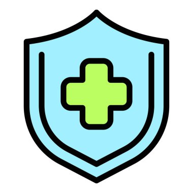 Kalkan sağlık ikonu renk ana hatları vektörü