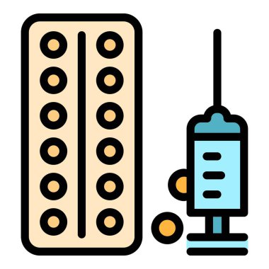 Alerji şırınga ikonu renk ana hatları vektörü