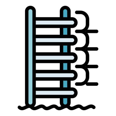 Havuz merdiveni simgesi renk ana hatları vektörü