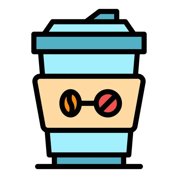 Plastic koffie glas pictogram kleur omtrek vector — Stockvector