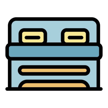 Yatak odası simgesi renk ana hatları vektörü