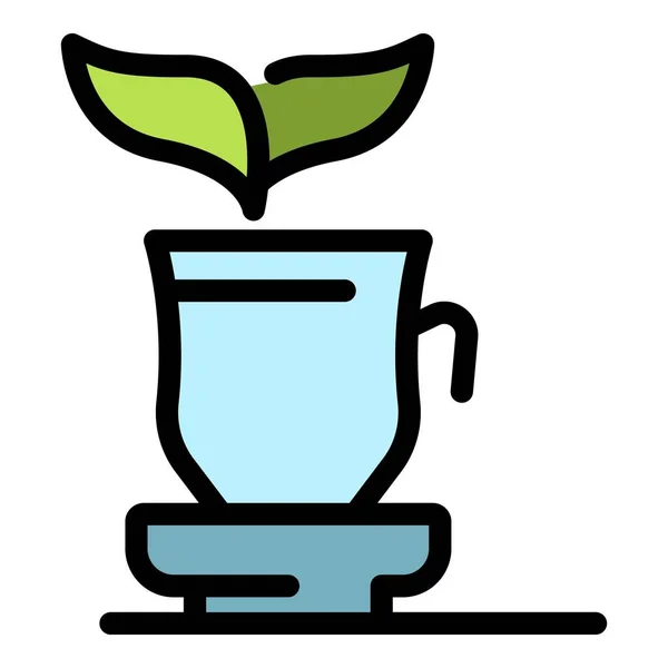 Hot cup blad thee pictogram kleur omtrek vector — Stockvector