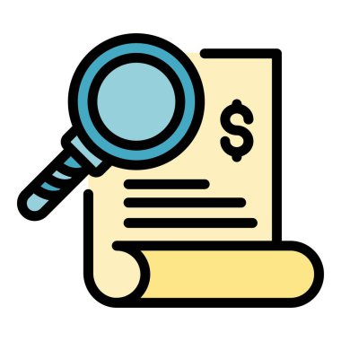 Dolar büyüteç rapor simgesi renk ana hatları vektörü