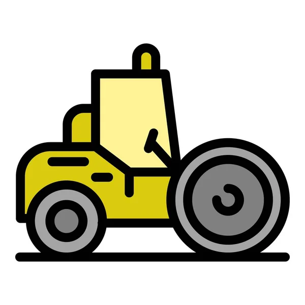 Road roller voertuig pictogram kleur overzicht vector — Stockvector