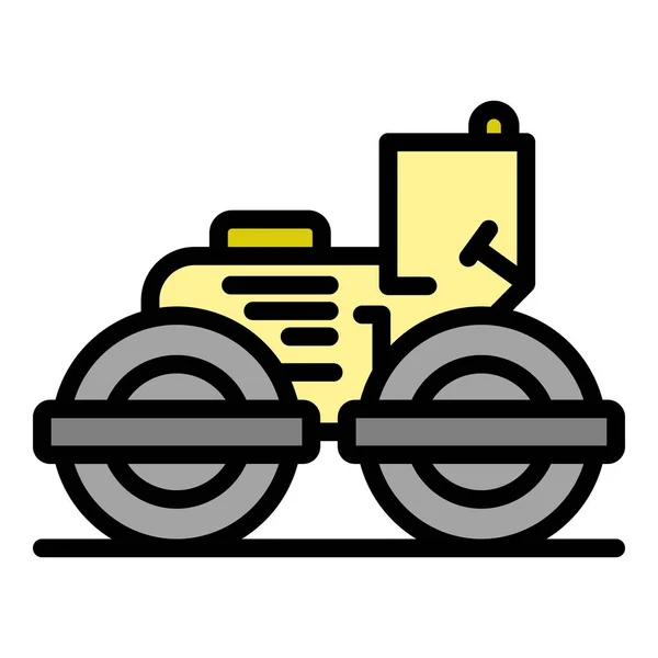 Linear road roller icon color outline vector — Stock Vector