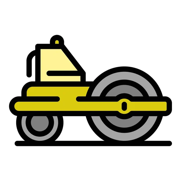 Road roller apparatuur pictogram kleur overzicht vector — Stockvector