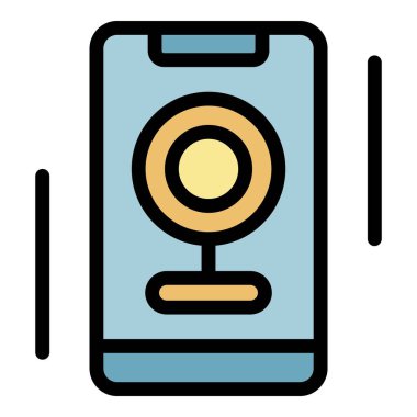 Web kamerası video kayıt simgesi renk ana hatları vektörü