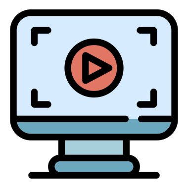 Video ekran kayıt simgesi renk ana hatları vektörü