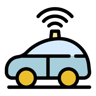 Yol simgesinde sürücüsüz araba renk ana hatları vektörü