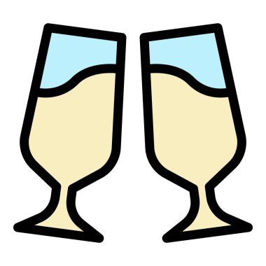 İki şarap kadehinin renkli dış hat vektörü