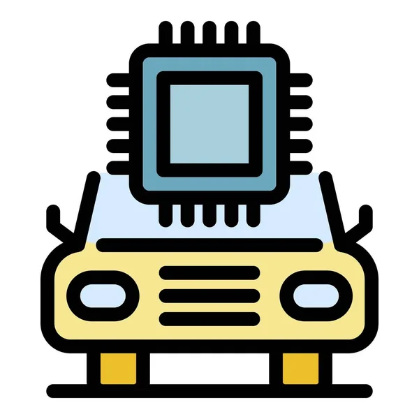 Inteligentny procesor samochodowy ikona kolor zarys wektor — Wektor stockowy