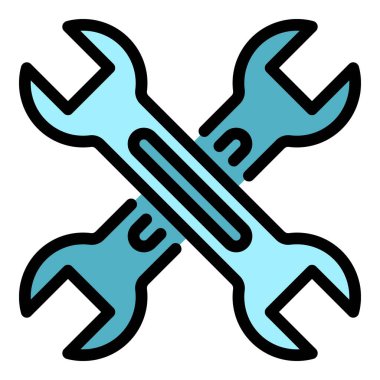 Çapraz sabitlenmiş anahtar simgesi renk ana hatları vektörü