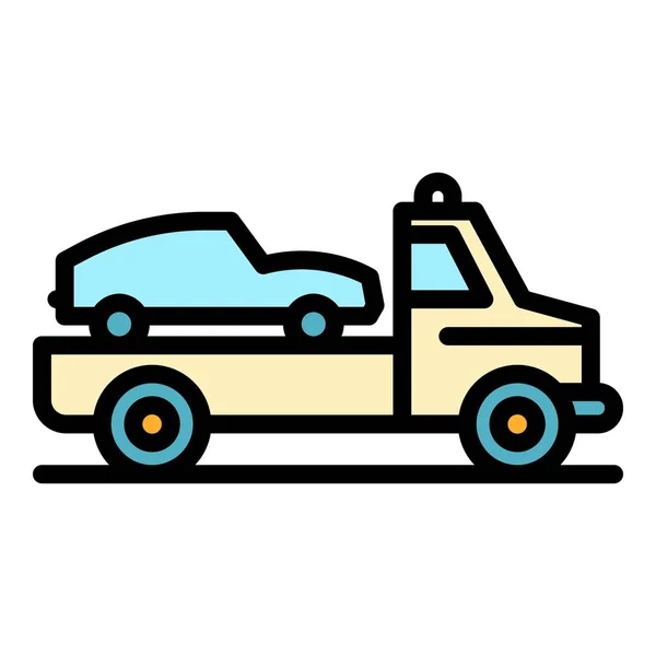 Auto Abschleppwagen Symbol Farbe Umrissvektor — Stockvektor