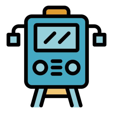 Turizm treni seyahat simgesi renk ana hatları vektörü