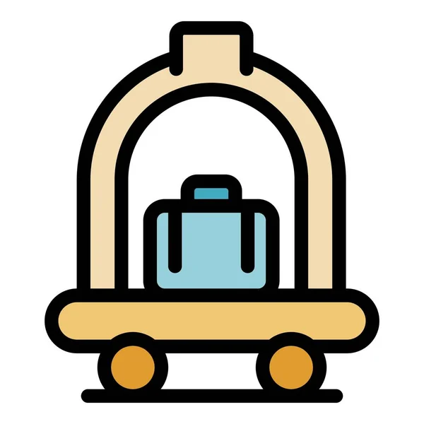 Ícone de carrinho de bagagem do hotel vetor de contorno de cor —  Vetores de Stock