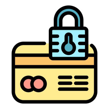 Güvenli kredi kartı simgesi renk ana hatları vektörü