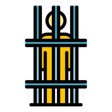 Hapishane kaçak göçmen simgesi renk ana hatları vektörü