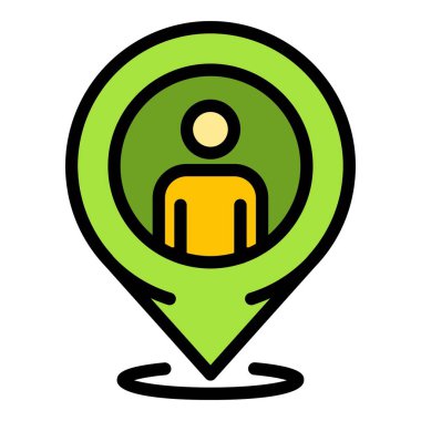 Kaçak göçmenler gps pin simgesi renk ana hatları vektörü