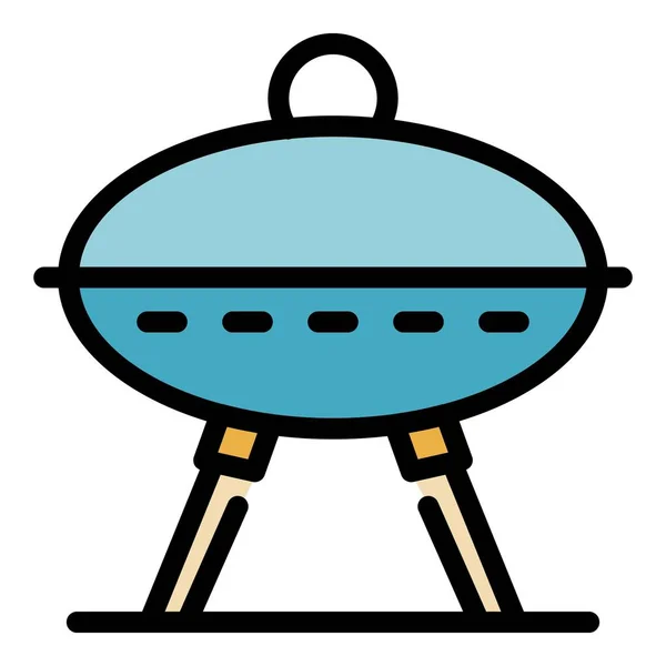 Picknick-Grill-Symbol Farbe Umrissvektor — Stockvektor