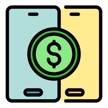 Akıllı telefon para transfer simgesi renk ana hatları vektörü