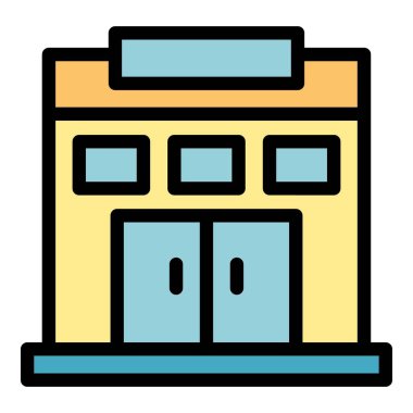 Jimnastik binası simgesi rengi ana hatları vektörü