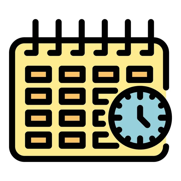 Calendário e ícone de relógio vetor contorno de cor —  Vetores de Stock