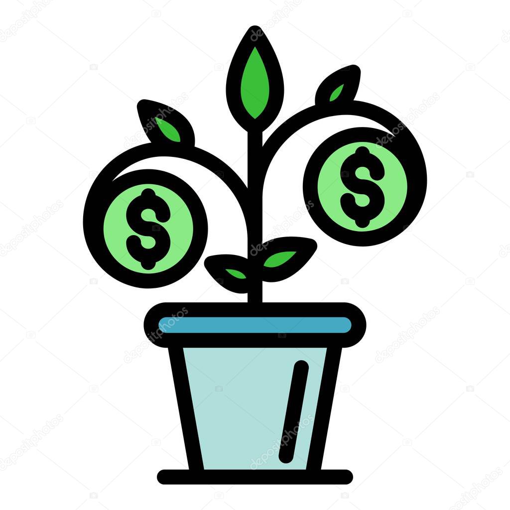 Money plant pot icon color outline vector