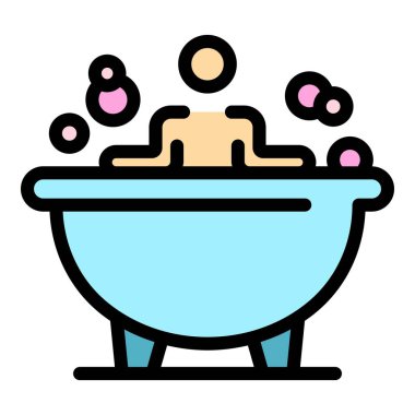 Küvet simgesi renk ana hatları vektörü