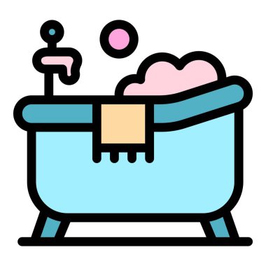 Ev küveti simgesi renk ana hatları vektörü