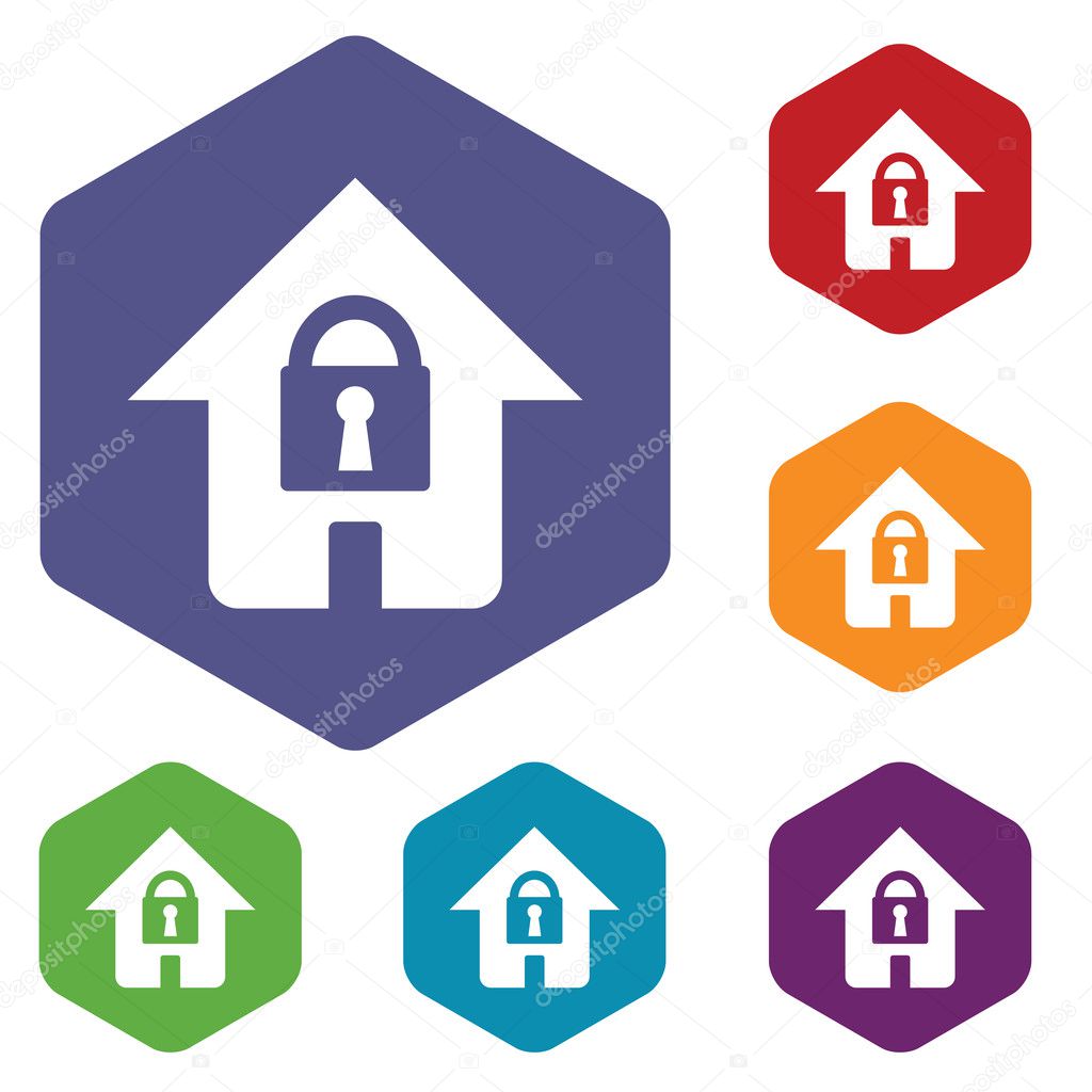 Lock house rhombus icons