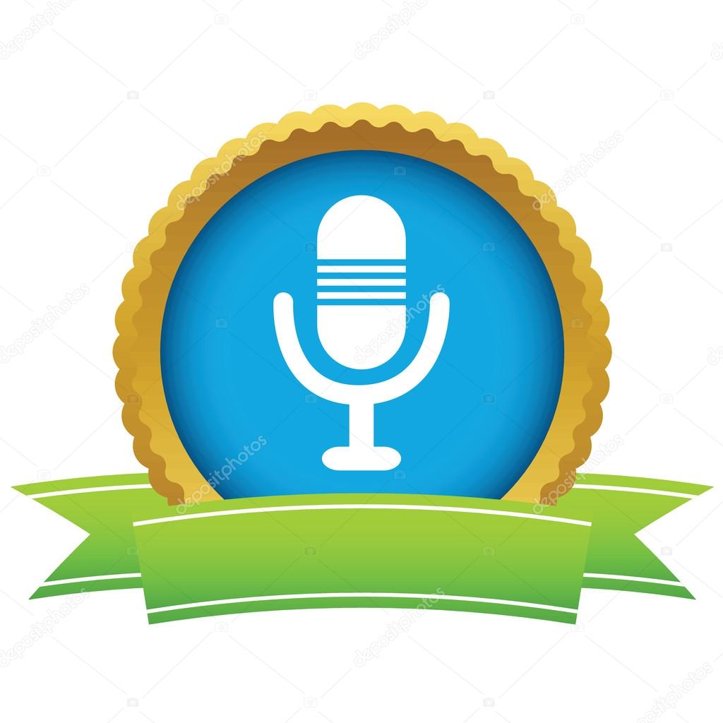 Gold microphone logo on a white background. Vector illustration