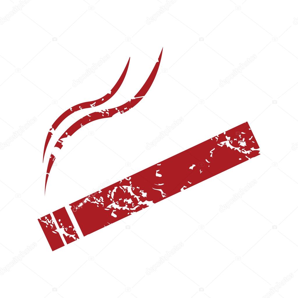 Red grunge cigarette logo on a white background. Vector illustration