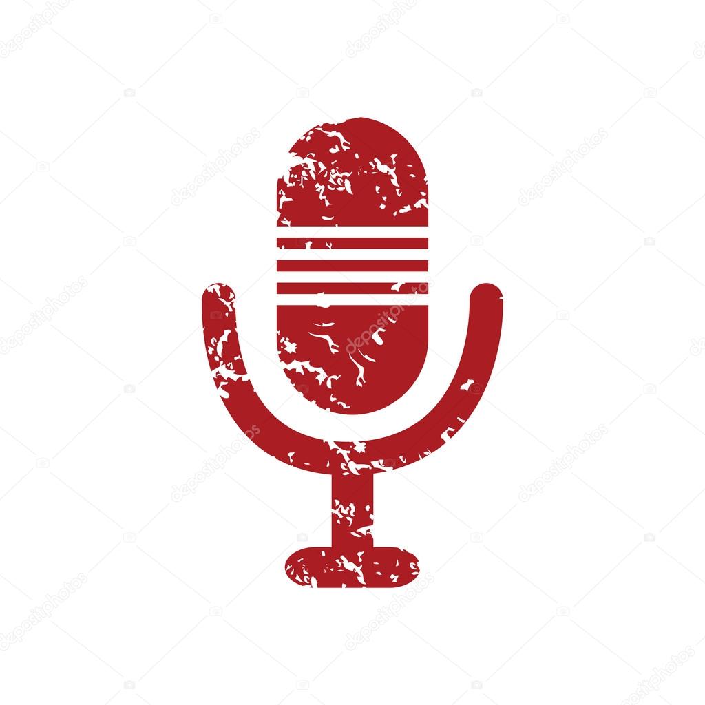 Red grunge microphone logo on a white background. Vector illustration