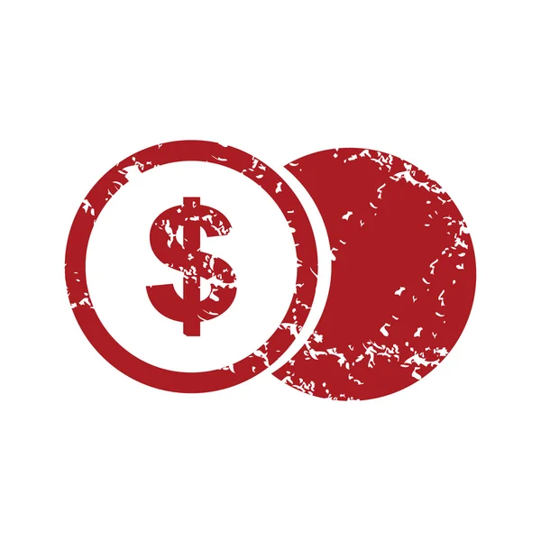 Červený grunge dolar mince logo — Stockový vektor